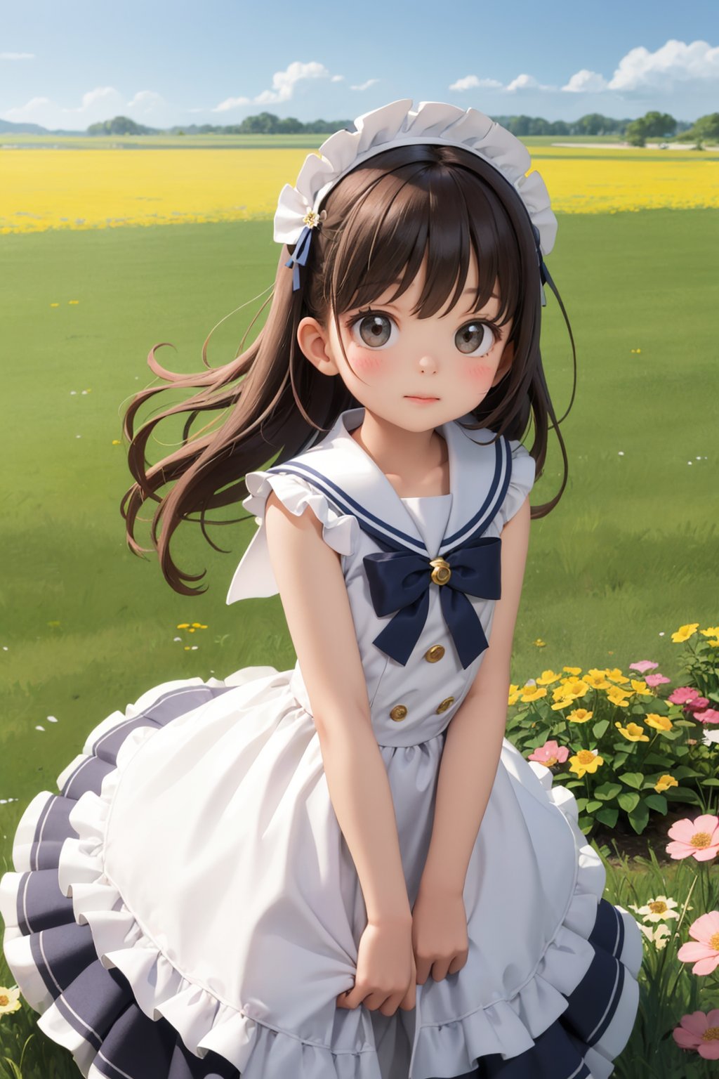 50460-3861981685-adorable little girl in a field of flowers, ruffled dress, surrounded by flowers, sailor collar, ruffled headdress.jpg